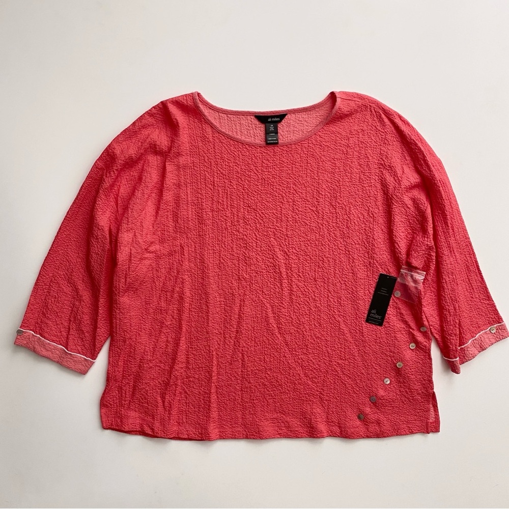 Ali Miles Coral Pink Textured Tunic Top